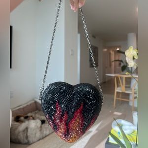 Judith Leiber Heart Clutch Black with Flames